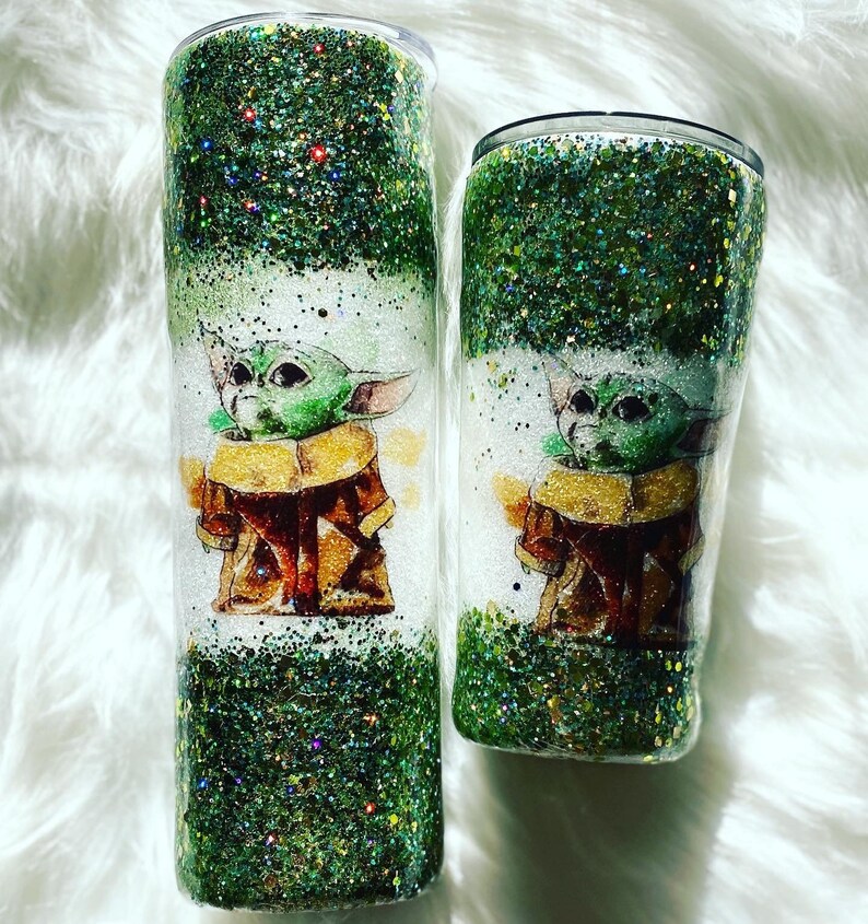 Baby Yoda Tumbler Baby Yoda Cup Baby Yoda Glitter Glitter Etsy