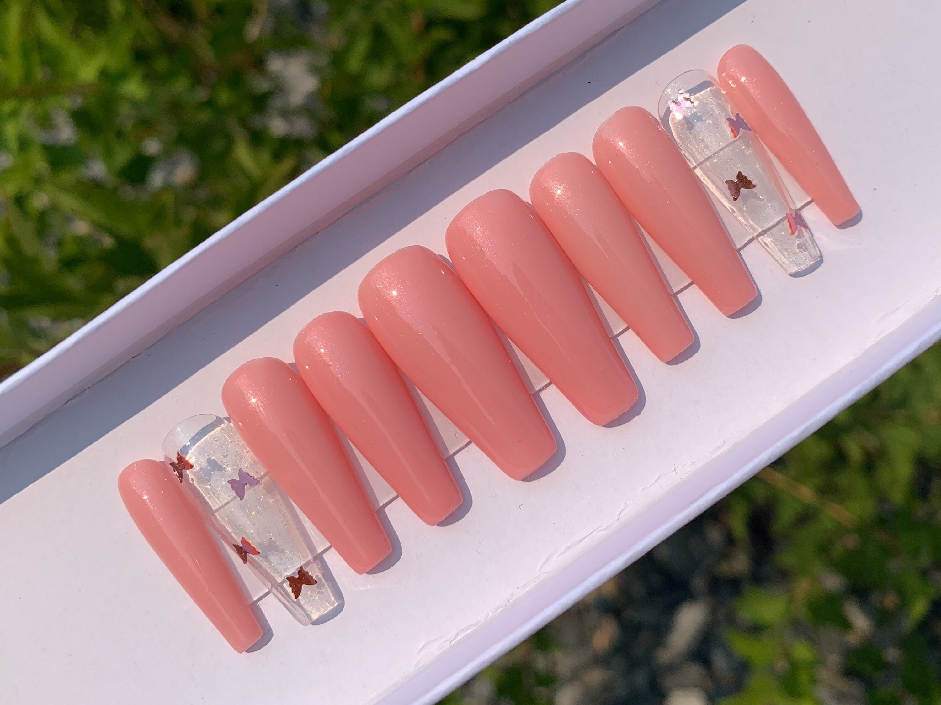 Baby Pink Butterflies Press On Nails Choose Your Shape Etsy Baby Pink Butterflies Press On Nails Choose Your Shape Etsy