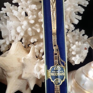 JB Champion Ladies Decorated Vintage 1950&#39;s Gold Tone Watch Band. Length 5.30&quot; with stretch for comfort. New Old Stock