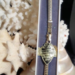 JB Champion Ladies Watch Band with Tiny Hearts, Vintage 1950&#39;s 10k Gold Fill. Length 5.25&quot; with stretch for comfort. New Old Stock