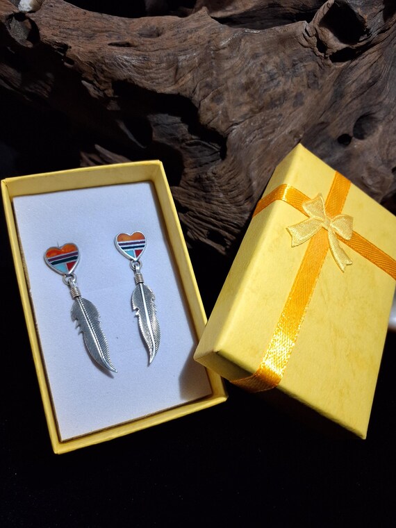 QT Sterling & Multi-color Inlay Heart Earrings wi… - image 4