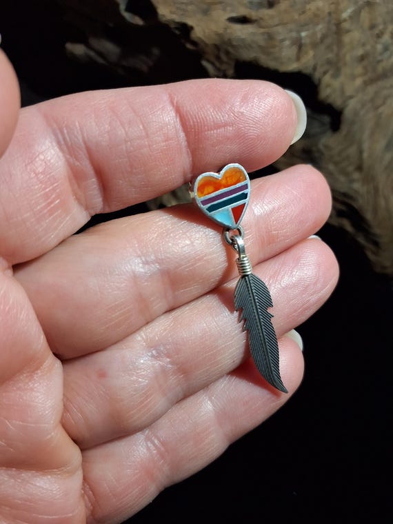 QT Sterling & Multi-color Inlay Heart Earrings wi… - image 8