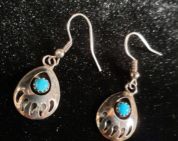 Navajo Bear Claw Shadowbox Earrings - Sterling Silver & Turquoise ...