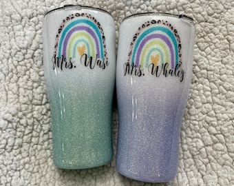 Teacher tumbler, teacher appreciation, teacher cup, teacher glitter cup, teacher gift, name with rainbow tumbler, rainbow cup, personalized