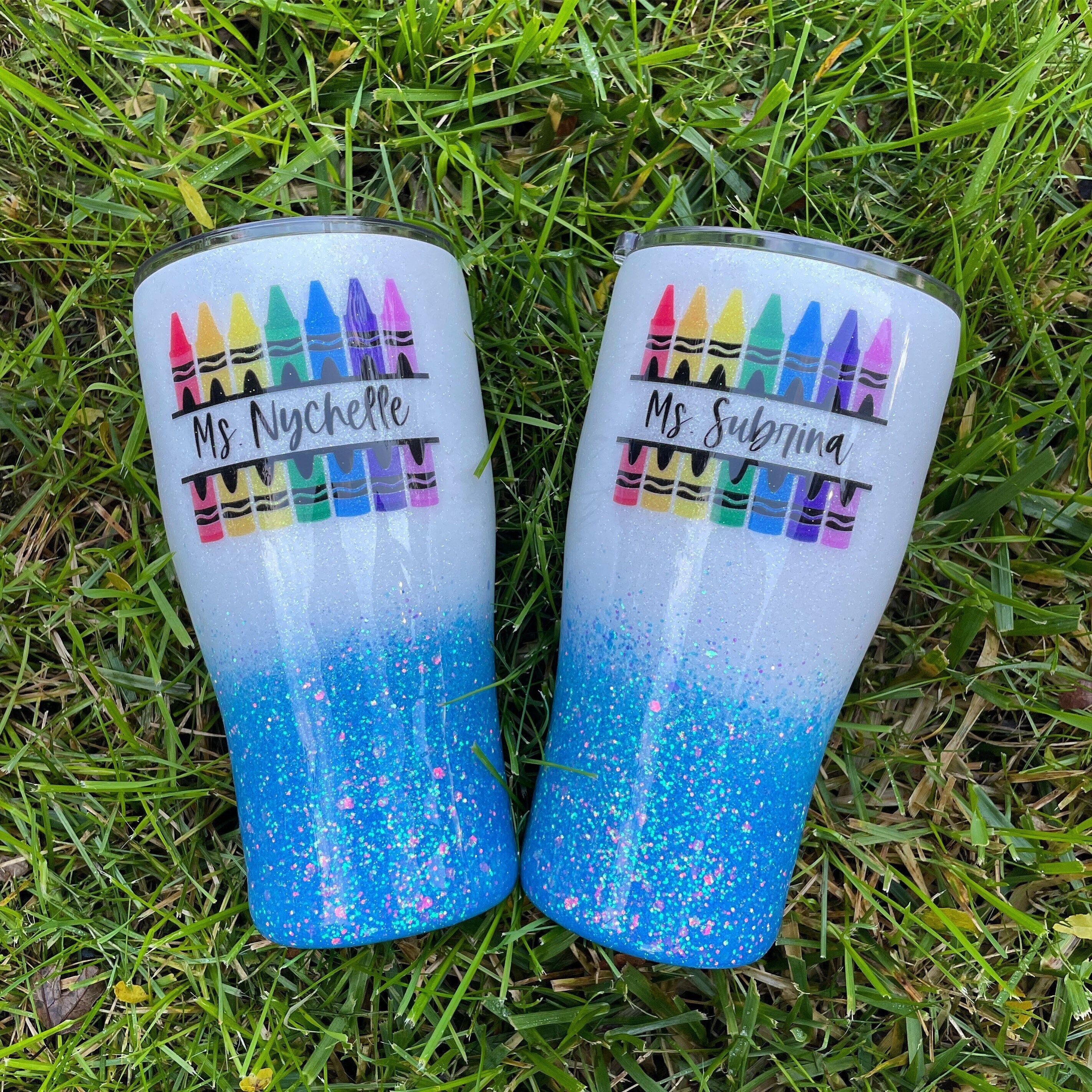 Teacher tumbler, teacher appreciation week gift, teacher gift, teacher glitter cup, personalized teacher gifts, crayon tumbler, teacher yeti