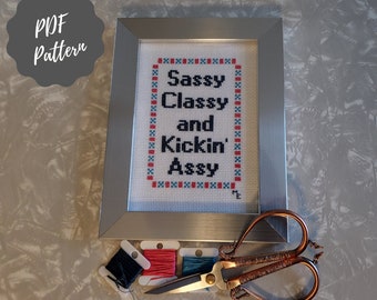 Sassy Classy and Kickin' Assy cross stitch pattern, modern cross stitch, funny cross stitch, adult cross stitch, subversive cross stitch