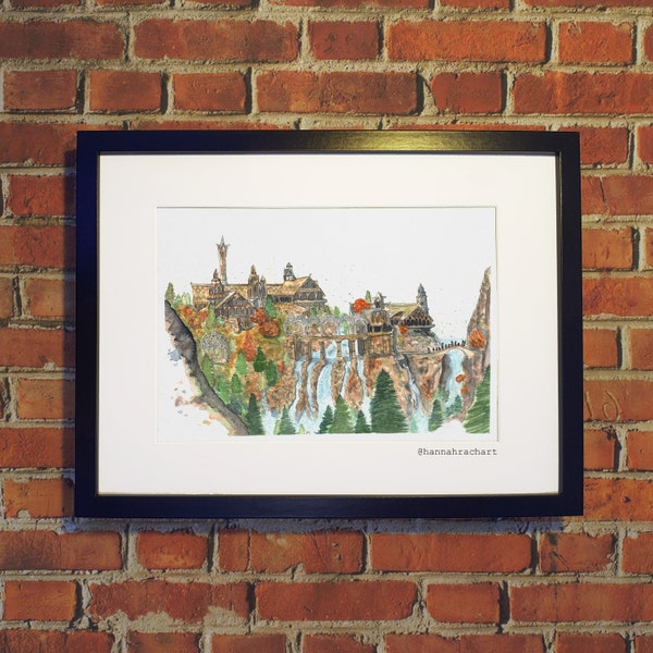 Rivendell, Terre du Milieu - Le Royaume Elfique - Building Portrait, Lord of the Rings fan art - Aquarelle