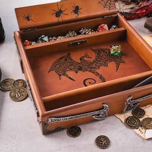 Custom Tray - DnD Dice Rolling Tray and Storage - Tablet Holder - Dungeon and Dragons - D&D Box Wood -DM Gift
