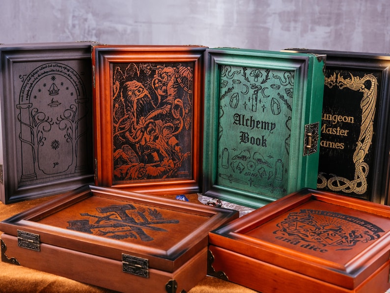 Custom Dice Box Wood Engraved DnD Dice tray and Storage Dice Rolling Tray Dungeons and Dragons image 1
