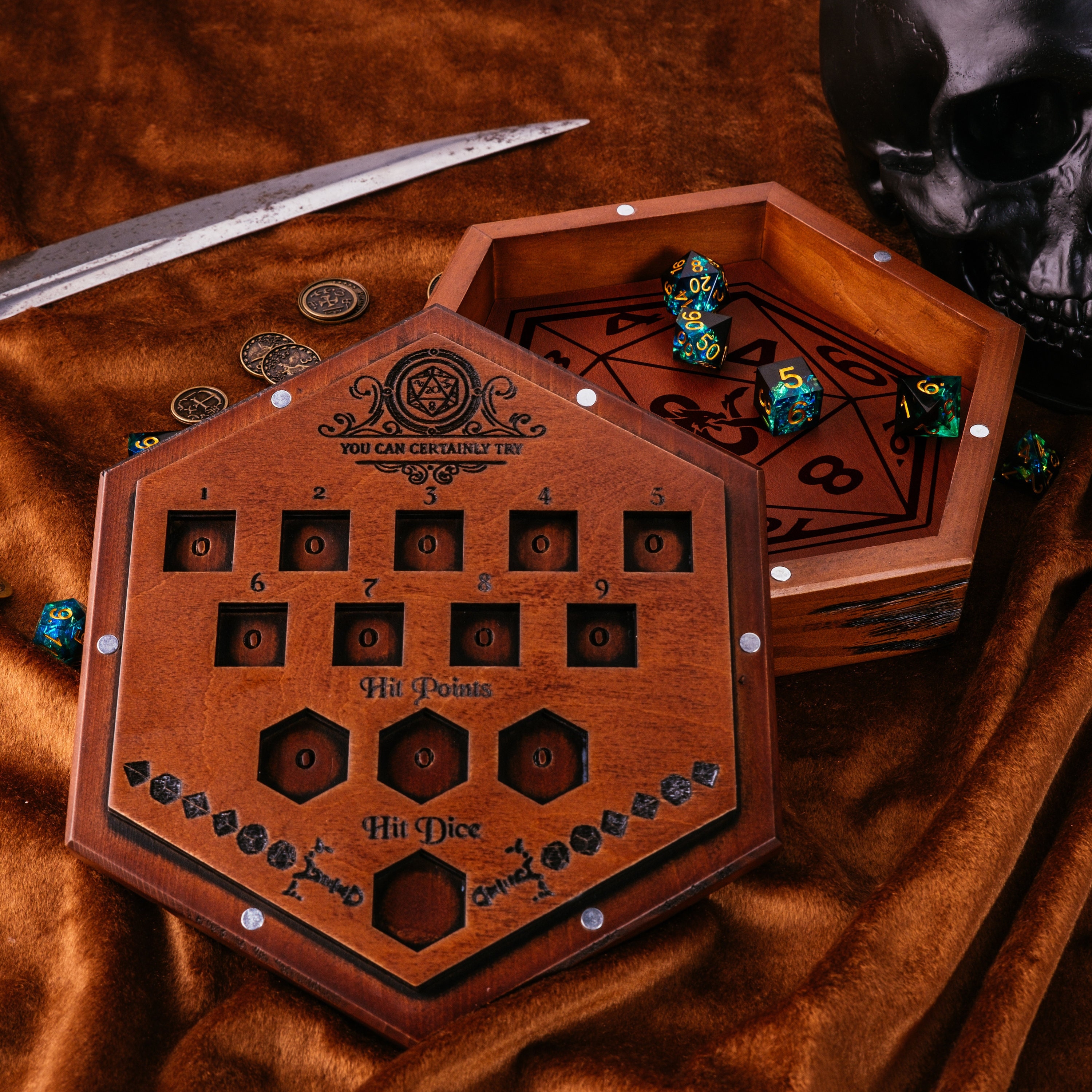 HEX Dice Storage Case / Display Box For RPG D&D - Choose Your Color, PU Leather & Metal
