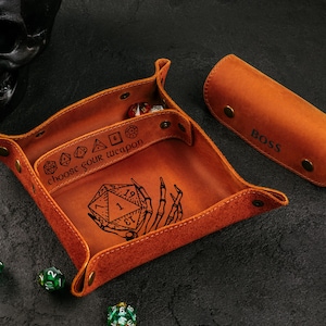 Dice Tray, Custom Rolling Tray, Leather Mat, Dice ag, Dice Holder, Dungeons and Dragons Gift, Dnd Dice Tray