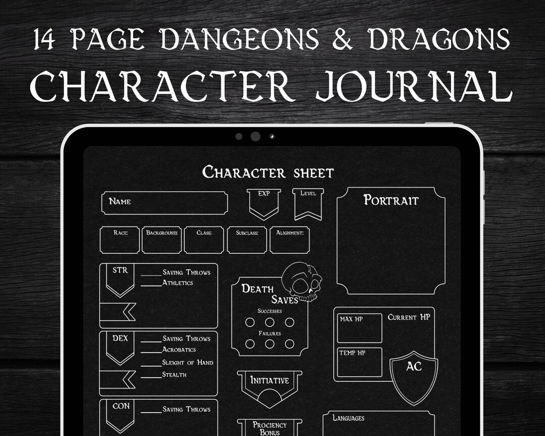 Digital Dnd Character Journal Bundle 14 Pages, Dnd Character Sheet ...