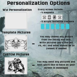Peut inclure: Image pr&eacute;sentant les options de personnalisation d'un produit. Comprend des exemples de personnalisation avec du texte et des images. Comprend une option vierge, des images de mod&egrave;les et des options d'images personnalis&eacute;es. Montre &eacute;galement 4 aimants et 6 marqueurs d'initiative en acrylique.