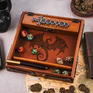 Elegant Dice Tray Personalized DnD Gift and D&D Box Ideal Dice Storage With Tablet Holder
