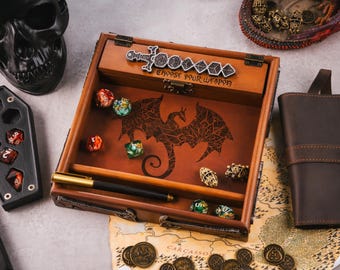 Houten DND Dobbelstenen Doos en Lade RPG Dobbelstenen Rolling Mat Tafelblad Games D&D Cadeau Voor Gamer Dobbelstenen