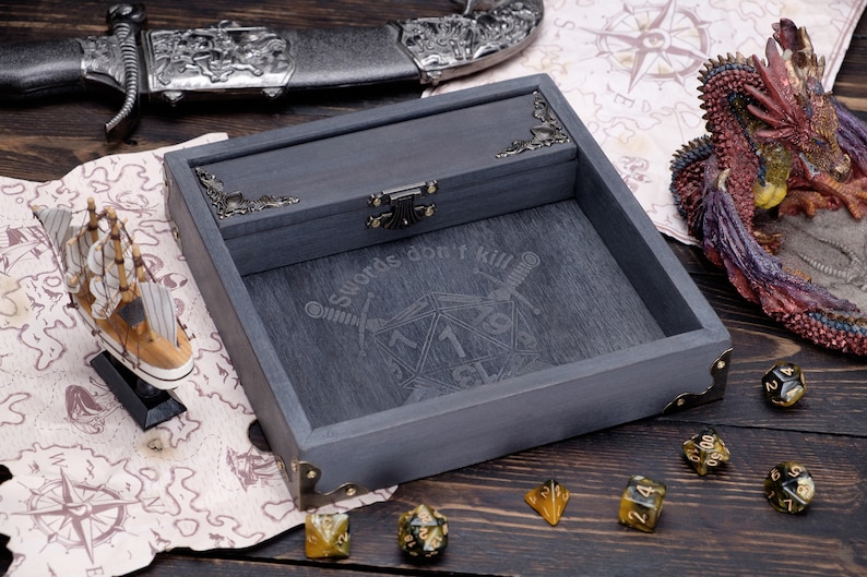 DnD Dice Tray Wood Dice Rolling Tray Dice Box Custom Dice Storage Wood Dice Tray Custom Rolling Tray DnD Dice Box Dungeons and Dragons