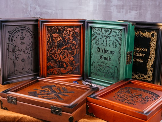 Custom Dice Box Wood Engraved DnD Dice tray and Storage Dice Rolling Tray Dungeons and Dragons
