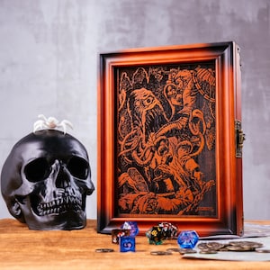 Custom Dice Box Book: DnD Rolling Tray & Storage Cognac