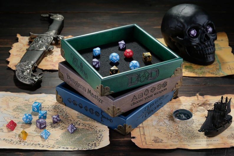 D&D Dice Tray Dice Rolling Tray Wood Dice Tray Custom Dnd Dice Etsy