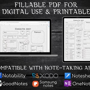 14 páginas Digital DnD Journal Character, DnD Character Sheet Color, Dungeons and Dragons 5e PDF preenchível / GoodNotes / para impressão