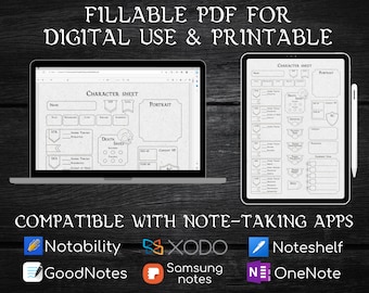 Diario digital de personajes de DnD 5e: PDF rellenable e imprimible