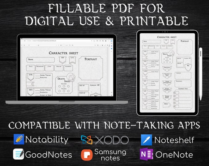 Digital Dnd Character Journal , Dnd Character Sheet With Spell Cards ...