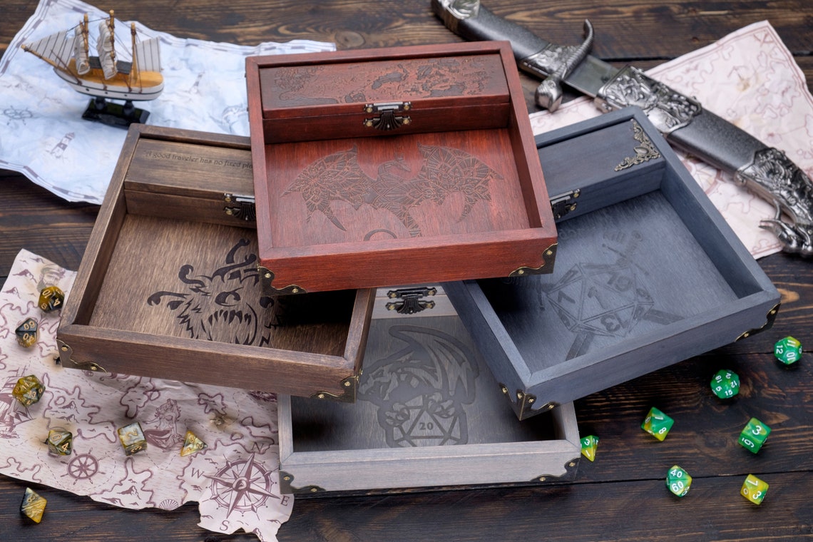 Dice tray dnd wood / dice vault / dungeon and dragons dice box Etsy
