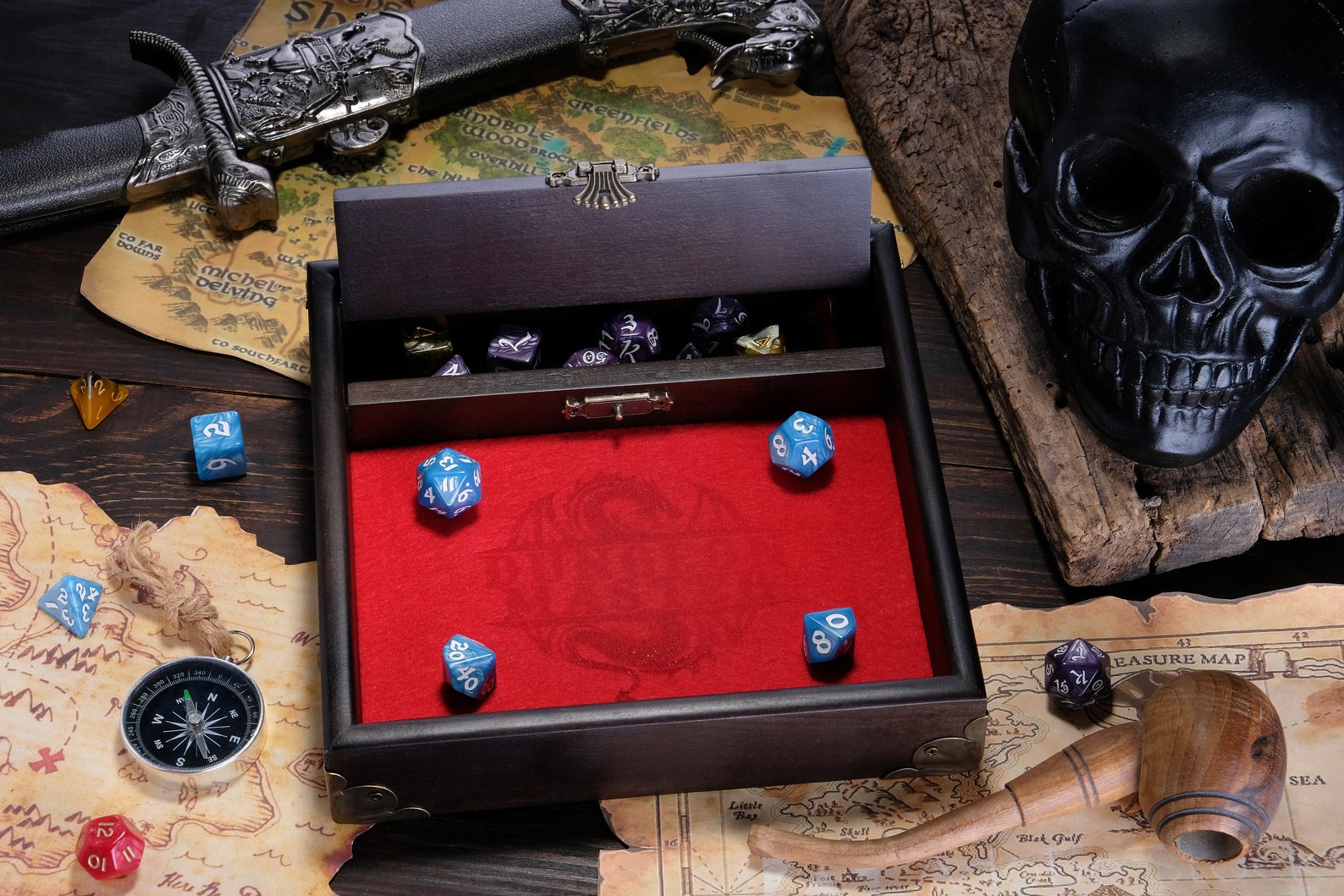 Dnd Dice Tray Wood Custom Engraved Dice Box and Storage Etsy