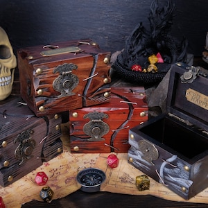 Unique Dice Box Storage in  Old Wood Style Super Box Dice Holder forDnD session made of Wood Dice Box Great DnD gift