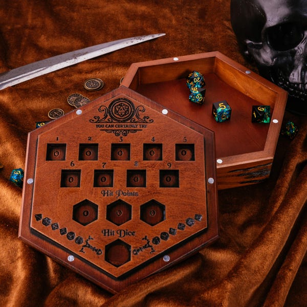 Custom Dice Box Wood Engraved DnD Dice tray and Storage Dice Rolling Tray Dungeons and Dragons