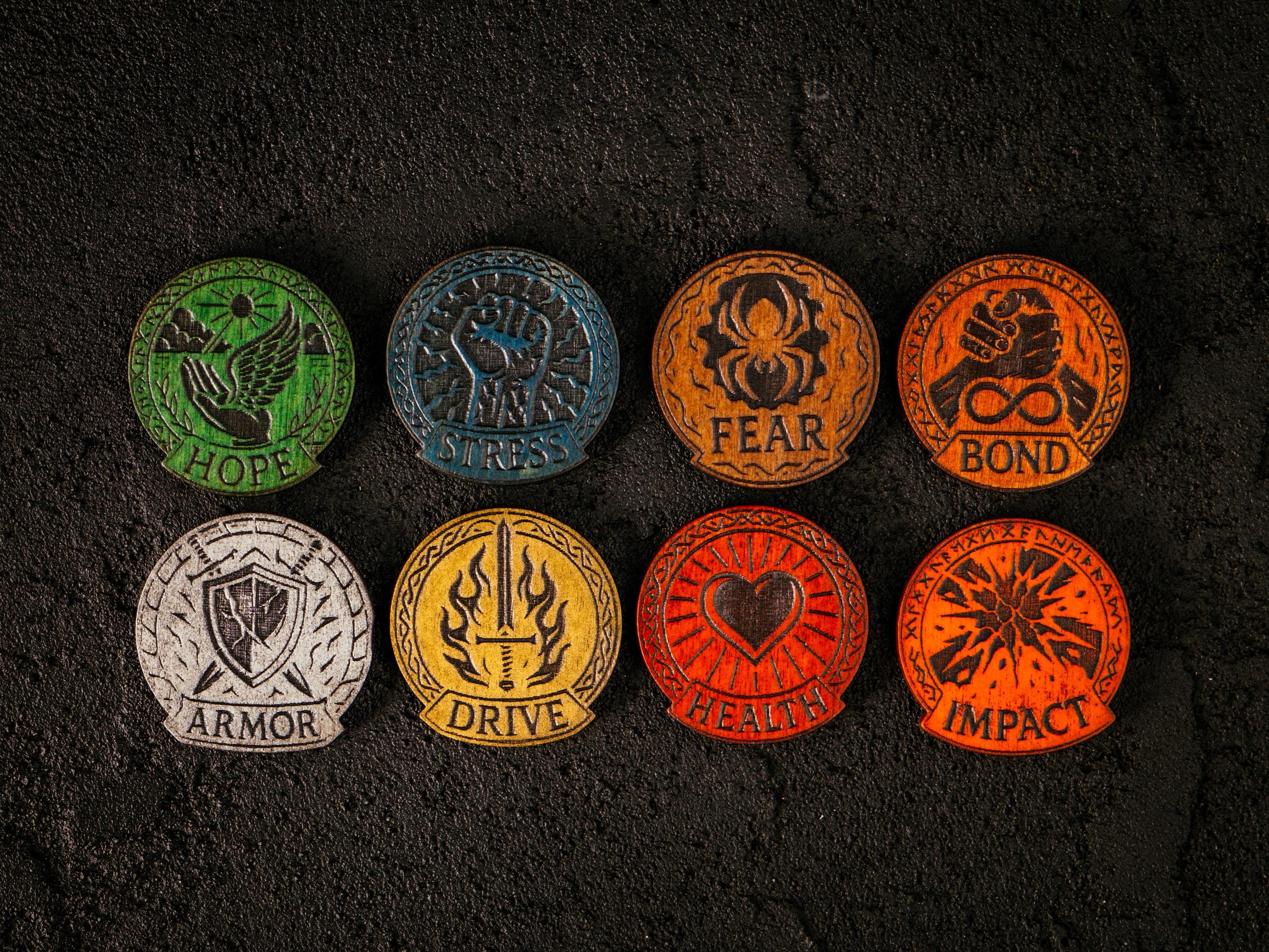 Daggerheart Tokens | Wooden Game Tokens | Health, Armor, Stress & More | Custom Colors