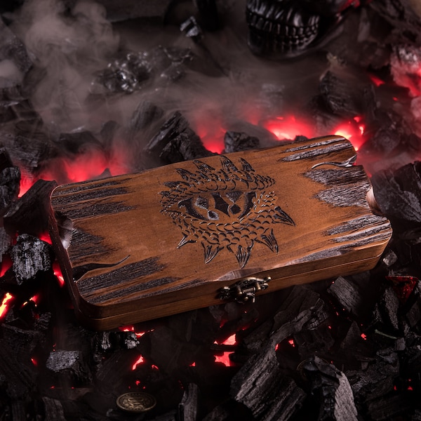 DnD Vault w stylu Burn Old Wood, etui na kostki DnD, spersonalizowane pudełko do przechowywania, tacka do zwijania