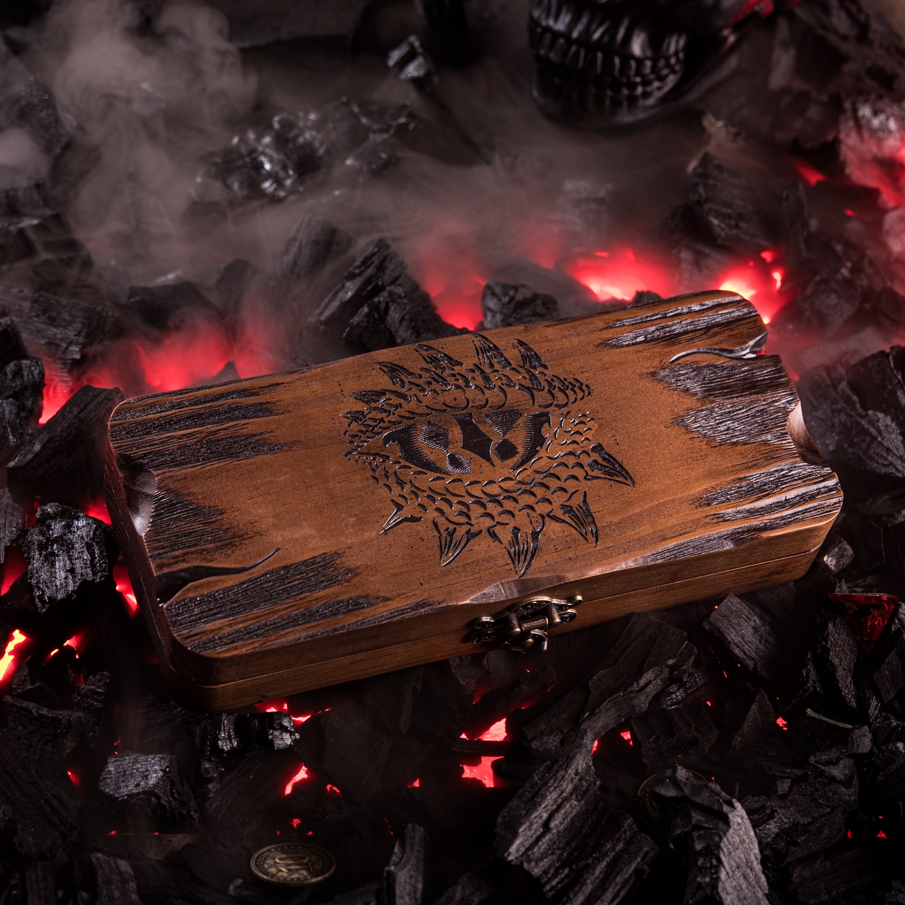 Dice DnD Vault in Burn Old Wood Style  Dice Case Personalized Dice Box Storage Rolling Tray Vault Tray