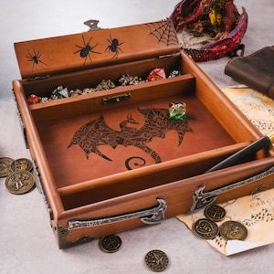Custom Dice Box and Tray, Wooden RPG tray and storage, Mystic dnd 5e Box, DnD gifts Personalized