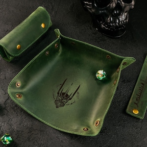 RPG Dice Rolling Tray Dice Bag Dungeons and Dragons  Tray Custom Engraved Leather Bag