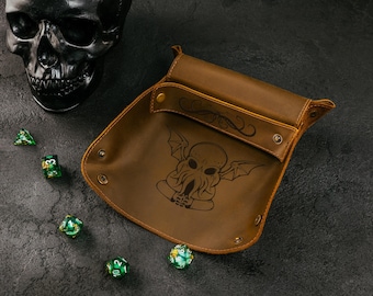 Leather Dice Rolling Tray: DnD RPG Game, Dice Storage