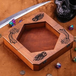 Premium Dice Box Hexagonal DnD Tray DIce Storage Dice Holder D&D Tablet Holder Magnet Dice Box Lid