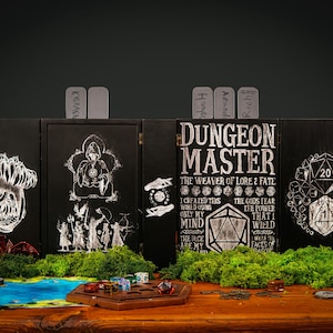 Paravent principal de donjon en bois personnalisé : paravent magnétique D&D DM avec tour à dés