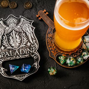 Unique Dice Holder for DnD Lovers and just Players, Great gift for DM anytime, GM Wood Coaster with  Custom Designs All Classes and Monsters