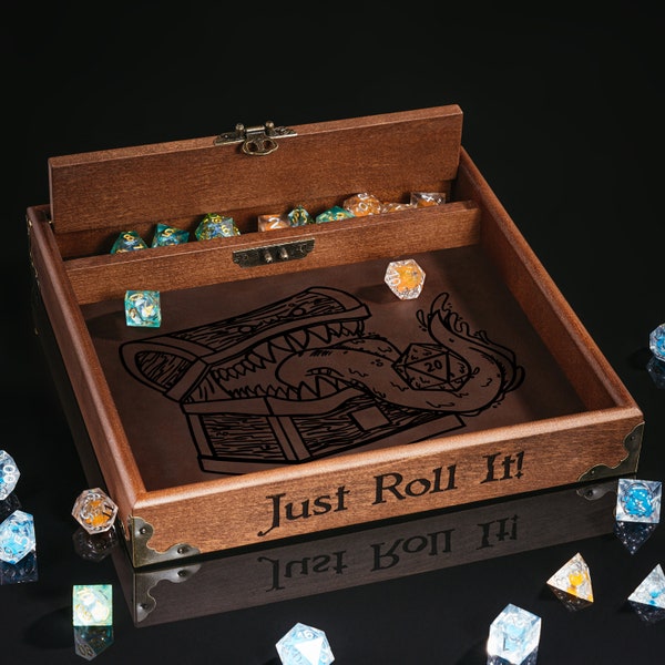 Wood Dice Tray and Dice Box . Dungeons And Dragons Dice Storage, Unique D&D Gift For DM, Dice Rolling Tray DnD
