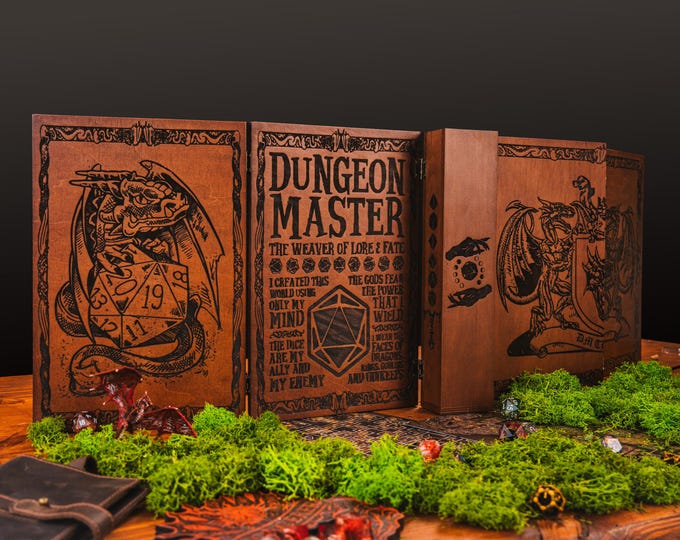 Wooden DM Screen with Dice Tower: Foldable D&D Game Master Gift