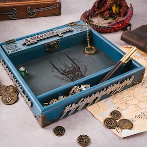 DnD Dice Tray D&D Rolling Box Tablet Holder DnD Box Dice Storage Box Wood