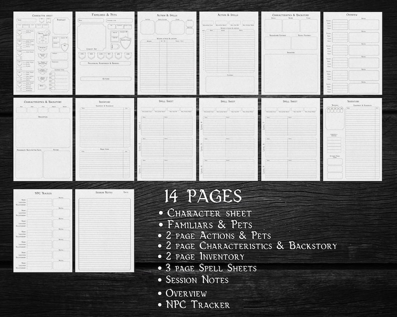 Digital Dnd Character Journal Bundle 14 Pages Dnd Character Etsy