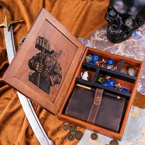 Custom Dice Box Wood Engraved DnD Dice tray and Storage Dice Rolling Tray Dungeons and Dragons image 2