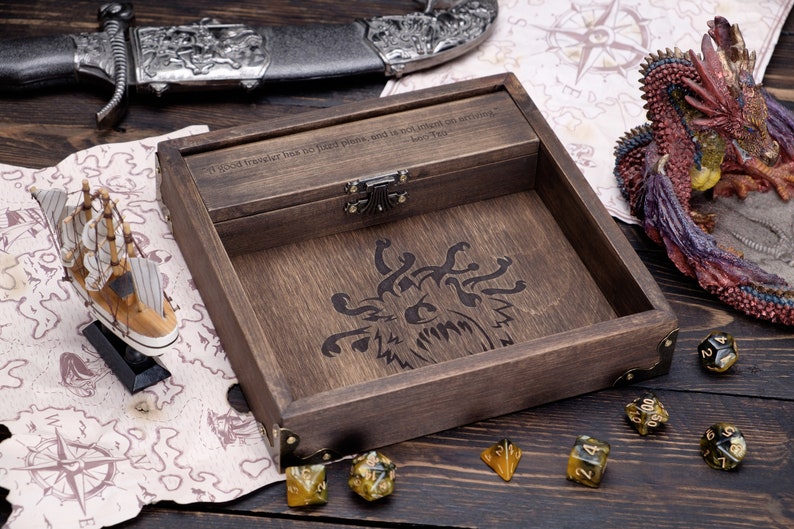 DnD Dice Tray Wood Dice Rolling Tray Dice Box Custom Dice Storage Wood Dice Tray Custom Rolling Tray DnD Dice Box Dungeons and Dragons