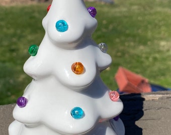 Small retro style white Xmas tree