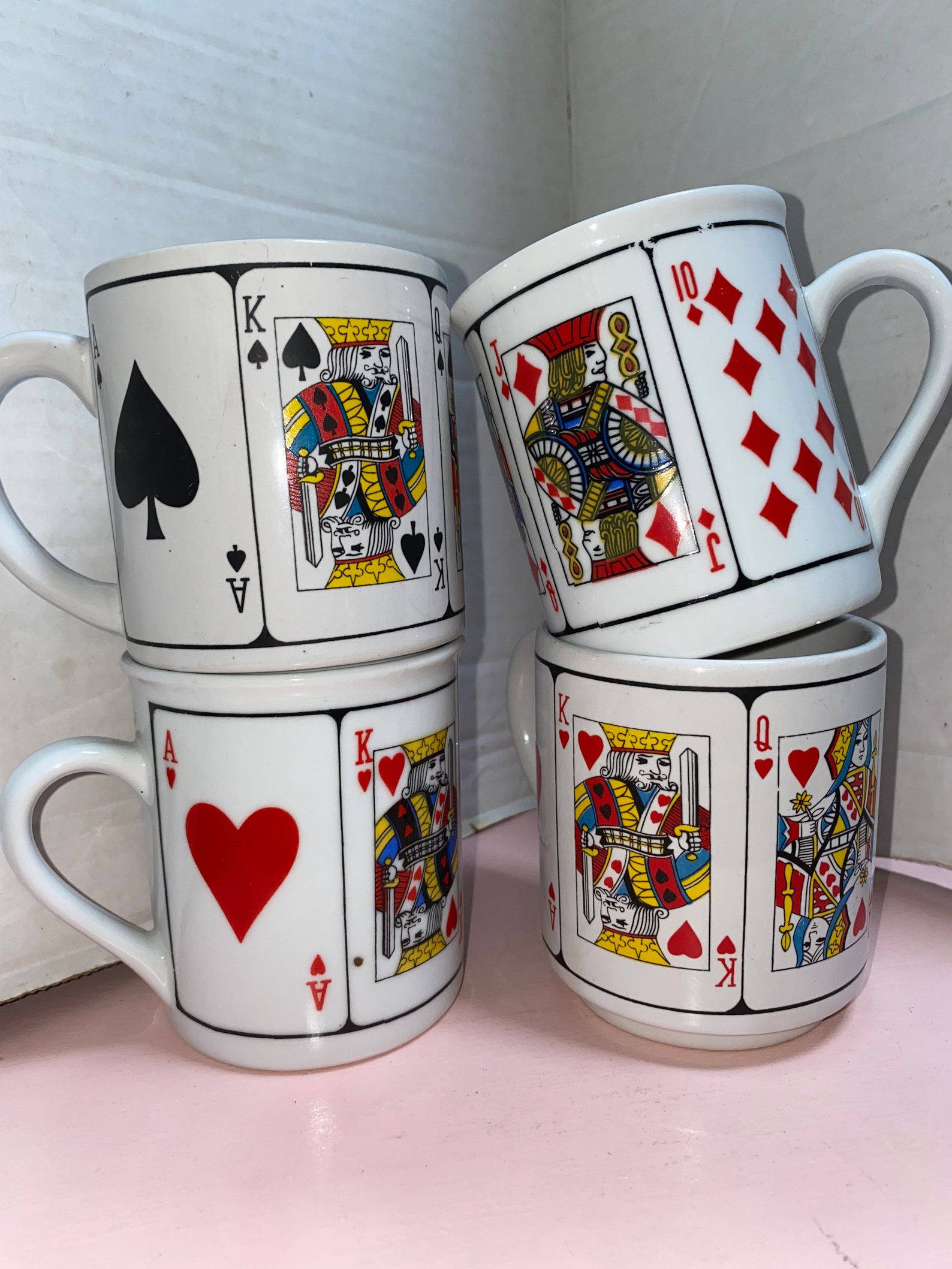 Set of four vintage playing card mugs Etsy