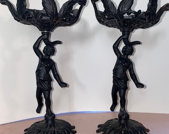 Cast iron Roman - Greco figural candle holders