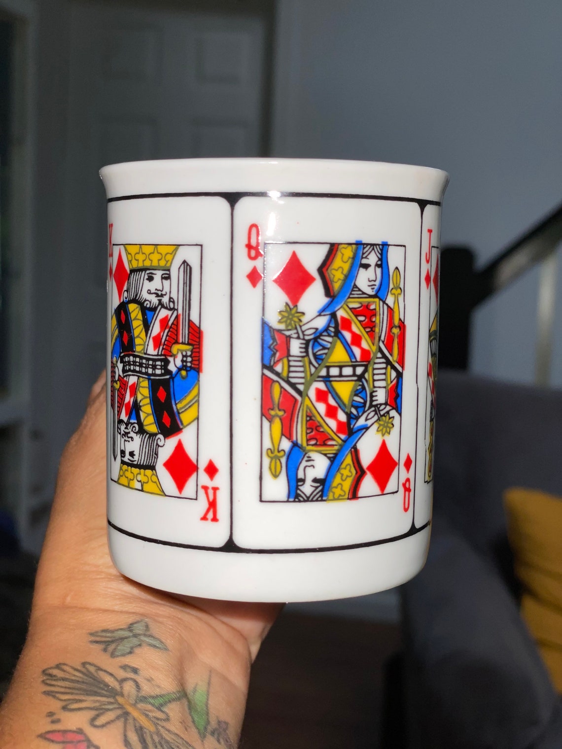 Set of four vintage playing card mugs Etsy