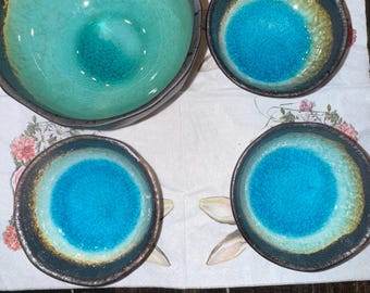 kosui pottery mug and soy sauce dipping bowls